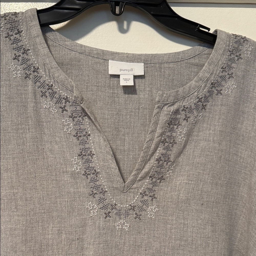 Pure Jill Gray Embroidered Women's Blouse